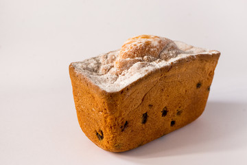sweet slice of cake on white background