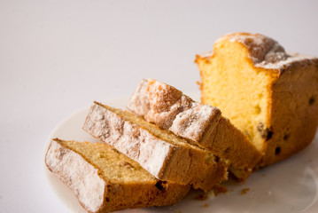 sweet slice of cake on white background
