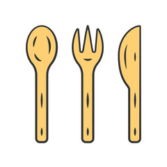 Reusable bamboo cutlery set color icon
