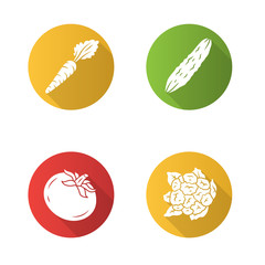Vegetables flat design long shadow glyph icons