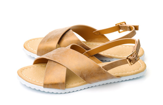 Pair of leather golden sandals