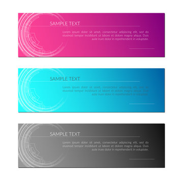 Card with abstract radial circle lines Tech lines on a purple blue gray background Creative technology card template design element app Abstract background for business card ads tech theme Vector set