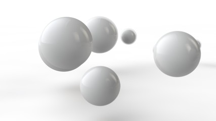3D illustration of large and small white balls, spheres, geometric shapes isolated on a white background. Abstract, futuristic, the image of objects of ideal form. 3D rendering of the idea of order