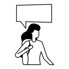 woman with talk bubble white background