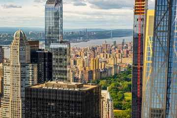 Upper West Side and Central Park of New York cityscape view from rooftop Rockefeller Center