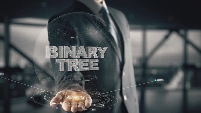 Binary Tree with hologram businessman concept