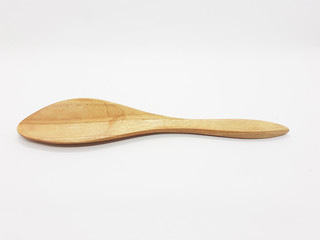 wooden brown traditional salad spoon in white isolated background