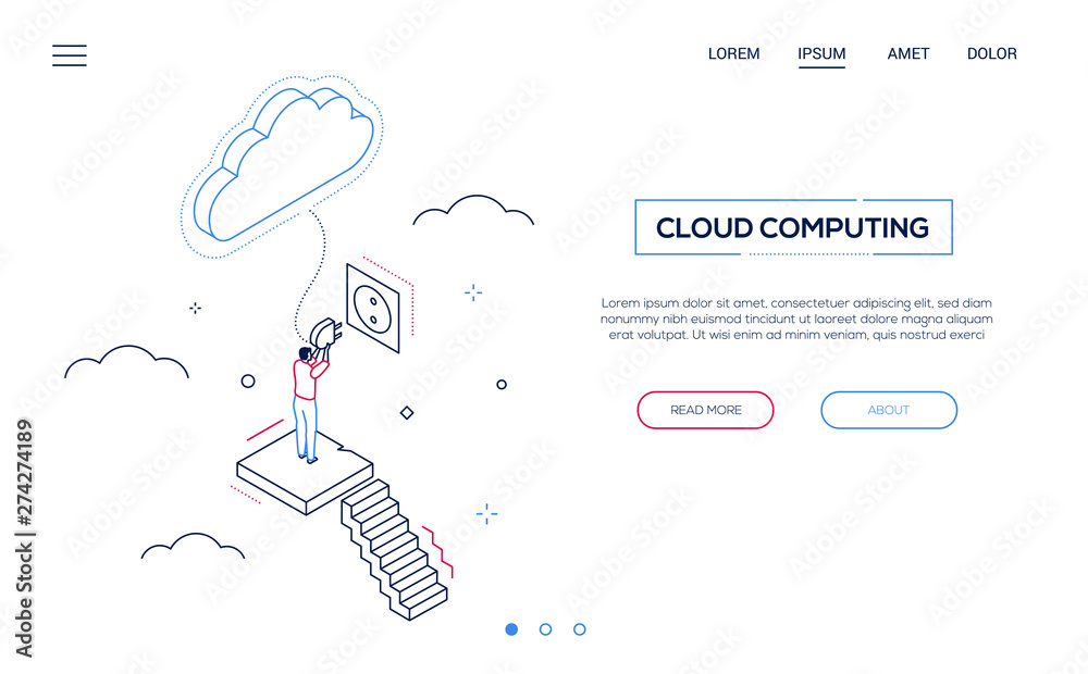 Wall mural cloud computing - line design style isometric web banner