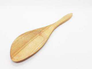 wooden brown traditional salad spoon in white isolated background