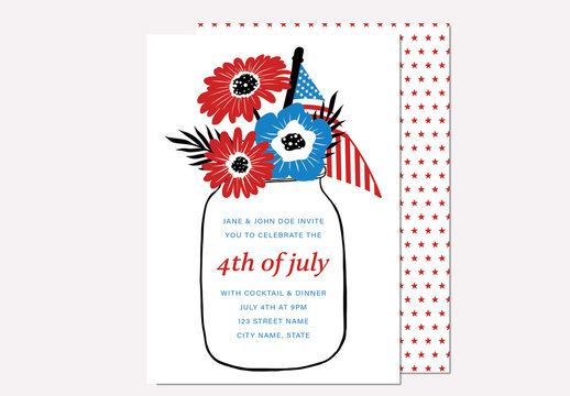 Fourth of July Invitation Layout with Star Pattern