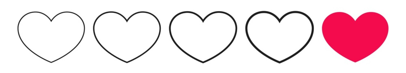 Vector hearts in the shape of contour of different thickness for the design interface, online store, web design, app. Sign, symbol, icon meaning favorites, I like.
