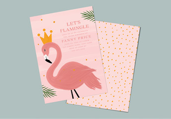 Flamingo Party Invitation and Thank You Card Layout Set
