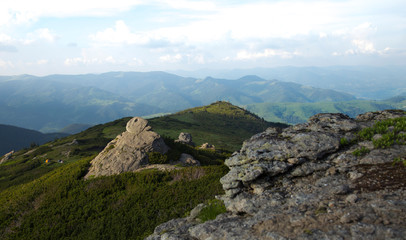 Fototapeta na wymiar Carpathians, Ukraine, climbing, green, sulfuric, stone, rock, ridge Black-naked panorama