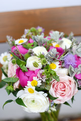 Wonderful luxury wedding bouquet of different flowers.