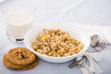 plate with cereal porridge for breakfast