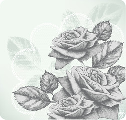Background with blooming roses and glamorous lace, hand-drawing. Vector illustration - 274276562