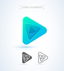 Vector origami paper play button logo design icon. App, material design, modern red style. Swirl