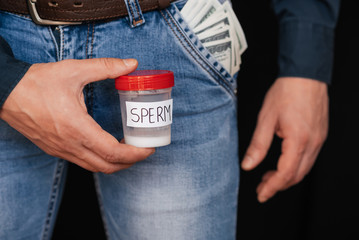 Bank with semen in the man's hand and money dollars