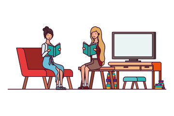 Fototapeta premium women with book in hands in living room