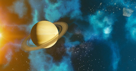 the solar system saturn planet concept over galactic background  saturn and Milky Way solar system...