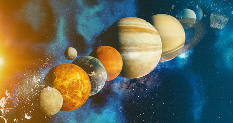 the solar system  planet concept over galactic background  and Milky Way solar system Mercury,...