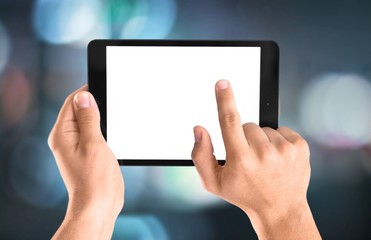 Businessman hands holding  digital tablet close-up view
