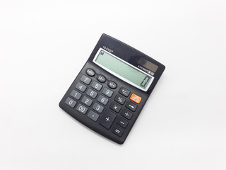 Black Commercial Calculator with Solar Battery Power in White Isolated Background