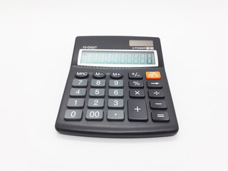 Black Commercial Calculator with Solar Battery Power in White Isolated Background