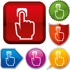 Set shiny icon series on buttons. Push hand.