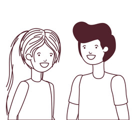 silhouette of young couple in white background