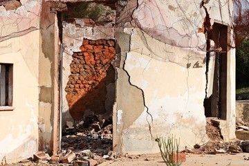 A building destroyed by fire or a bomb explosion concept image. 