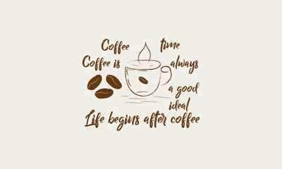 Banner of coffee with hand lettering. Poster with inscription about coffee drinks. 
