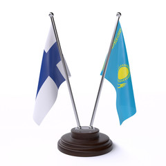 Finland and Kazakhstan, two table flags isolated on white background. 3d image