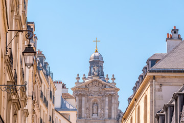 Saint Paul Church facade detail at the Marais, Paris, France