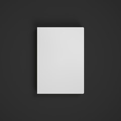 Blank white paper on black background. Easy cover mockup. Front view.