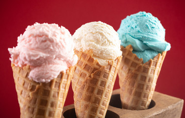 Red White and Blue Ice Cream Cones in a Row