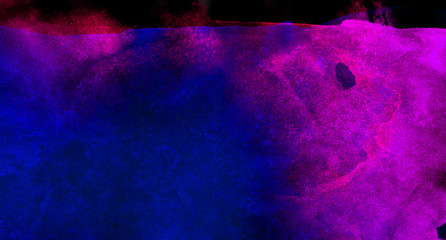 Aquarelle vivid ink textured blue, pink and purple color canvas for modern design. Smeared abstract cosmic bright vintage dark watercolour illustration. Neon watercolor on black paper background