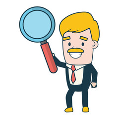 businessman holding magnifier on white background