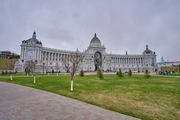 Deurstickers Scenic view of building of Ministry of agriculture near kremlin in historic center of old city Kazan in Russia. Beautiful cloudy summer look of official house in capital of Tatarstan republic © Petr Zyuzin