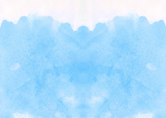 Sky shades aquarelle painted paper textured canvas for vintage design, invitation card, template. Simple blue color watercolor illustration. Creative background, smeared light turquoise frame