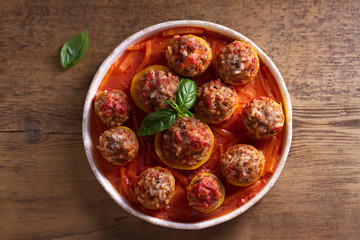 Zucchini stuffed with meat, rice and vegetables. Loaded zucchini