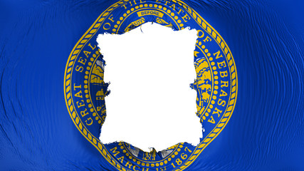 Square hole in the Nebraska state flag, white background, 3d rendering
