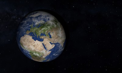 View of blue planet Earth in space with her atmosphere. 3d - illustration.