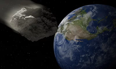 Photo sur Plexiglas Anti-reflet Pleine Lune arbre Terre et astéroïde. Thème de l& 39 espace. illustration 3D.