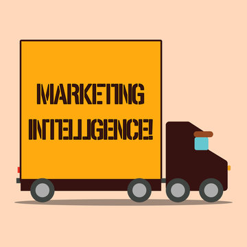 Text sign showing Marketing Intelligence. Business photo text business analytics tool that analyses business data Delivery Lorry Truck with Blank Covered Back Container to Transport Goods