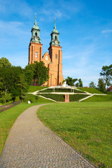 Cathedral in Gniezno town, Poland, on a bright day