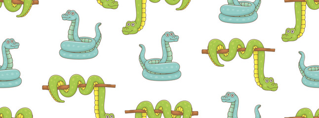 Seamless Pattern with Snakes. isolated on white background