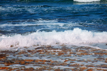 Fantastic view of sea waves in sun rays as symbol of resort. summer and vacation.