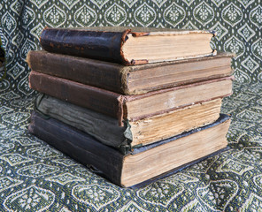 composition of old books in a stack
