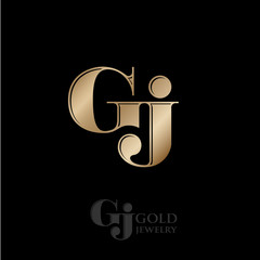 G and J Monogram. Gold Jewelry Logo. Premium Emblem for Beauty Brand.
